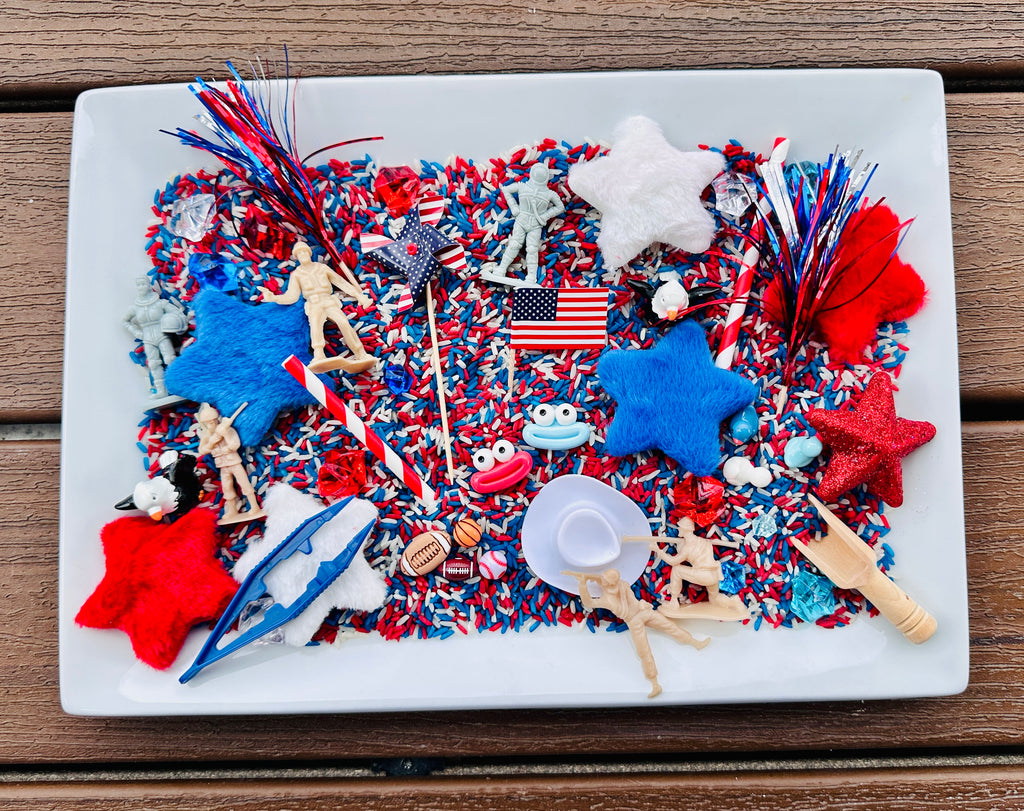 Let Freedom Ring 4th of July Loose Parts & Rice Sensory Bin Kit