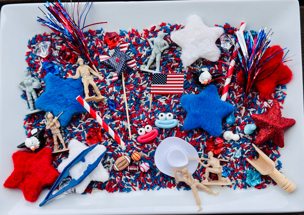 Let Freedom Ring 4th of July Loose Parts & Rice Sensory Bin Kit