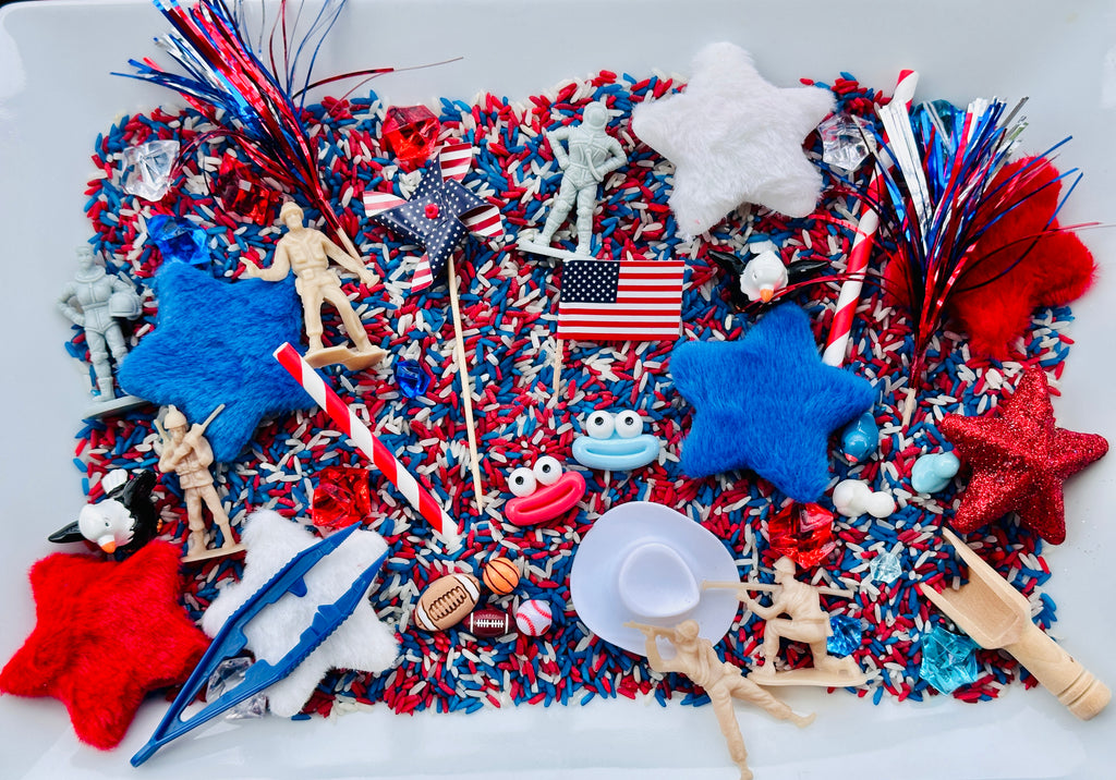 Let Freedom Ring 4th of July Loose Parts & Rice Sensory Bin Kit