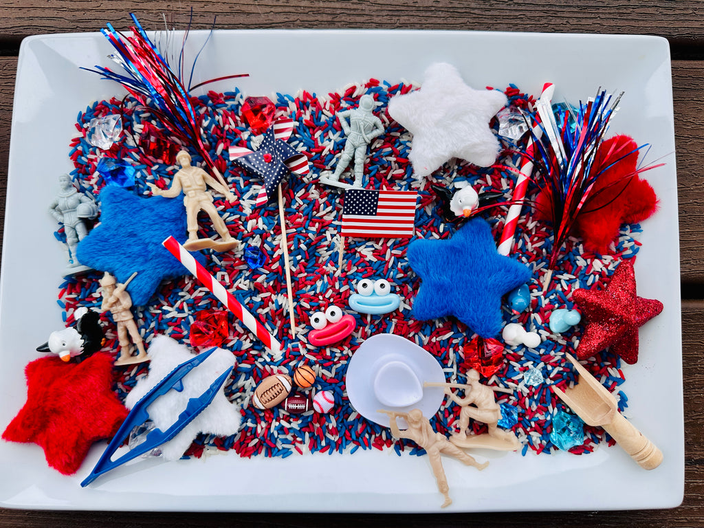 Let Freedom Ring 4th of July Loose Parts & Rice Sensory Bin Kit