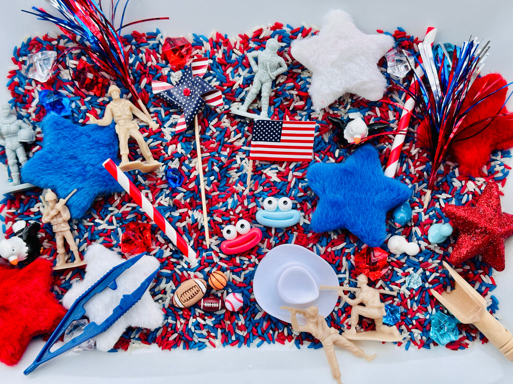 Let Freedom Ring 4th of July Loose Parts & Rice Sensory Bin Kit