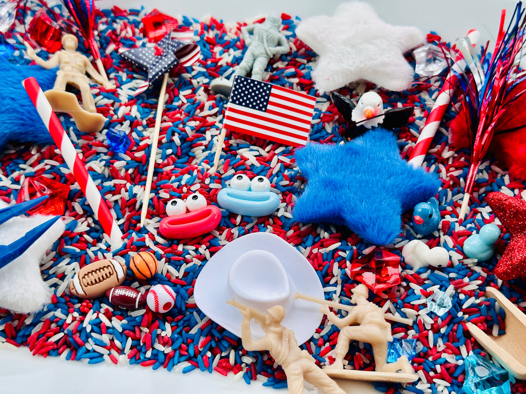 Let Freedom Ring 4th of July Loose Parts & Rice Sensory Bin Kit