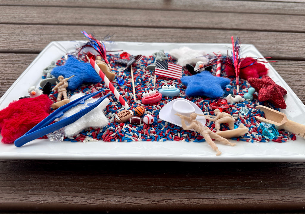 Let Freedom Ring 4th of July Loose Parts & Rice Sensory Bin Kit