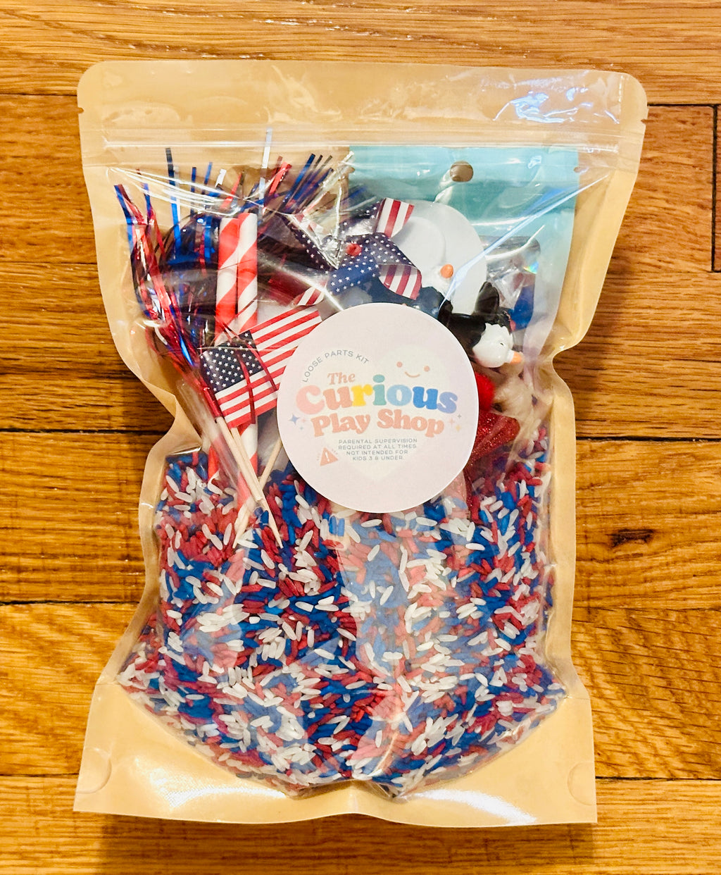 Let Freedom Ring 4th of July Loose Parts & Rice Sensory Bin Kit